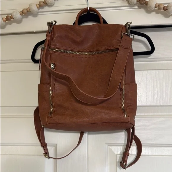 Miztique | Bags | Brown Faux Leather Convertible Backpack  display picture 1